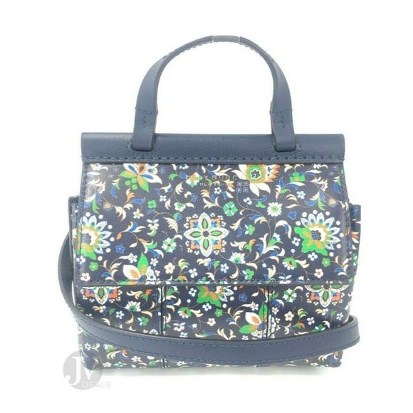 NEW Tory Burch Block Navy Soleil Floral Leather Mini Satchel Crossbody Bag - Picture 10 of 14